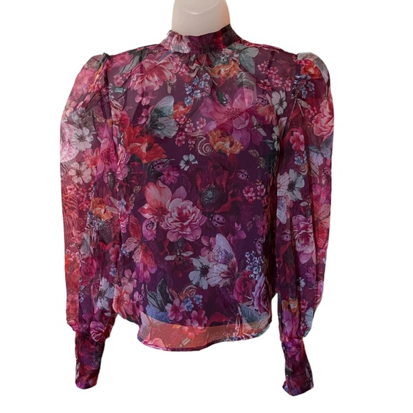 NWT Anthropologie Organza Blouse Purple Motiff Sz XXS - Picture 9 of 13